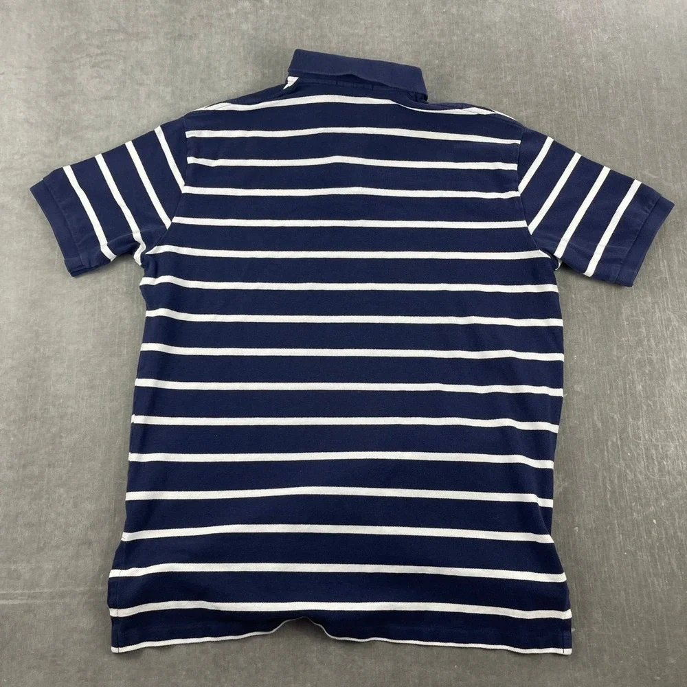 Polo Ralph Lauren Mens XL Navy Blue Striped Short Sleeve Polo Pink Pony Logo